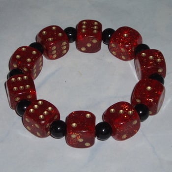 Dice Stretch Bracelet Red Gold Glitter