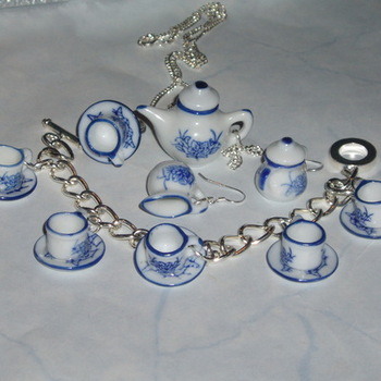 Cup Saucer Teapot Charm Bracelet Ring Earrings Pendant Miniature