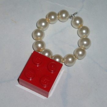 Lego Wineglass Marker Charm 2x2 Brick White Pearls Swarovski