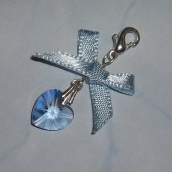 Something Blue Swarovski Crystal Heart Bow Charm