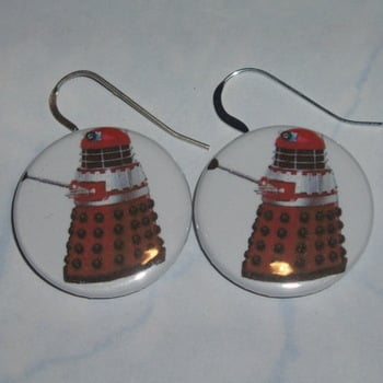 Dr Who Earrings Red Dalek Sterling