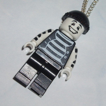Lego MiniFigure Pendant Black White Mime Artist
