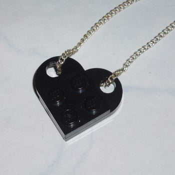 Lego Heart Pendant Black Swarovski Rockabilly Retro