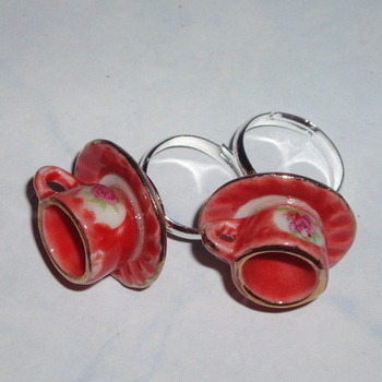 Teacup Ring Dark Peach with Roses Miniature Cup