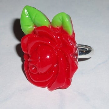 Rose Ring Red Green Leaves