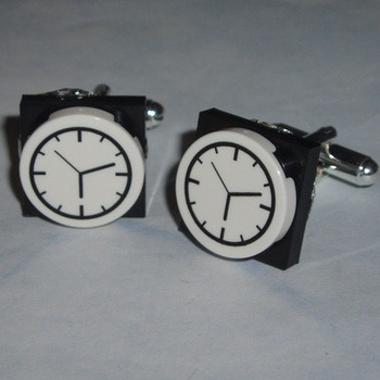 Lego Cufflinks Black 2x2 Plate Watch Clock Face Recycled Retro Geek