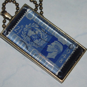 Stamp Pendant 1948 Games Blue Vintage Franked Genuine Retro
