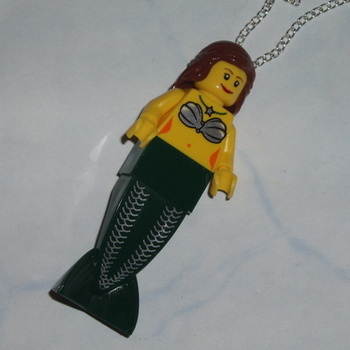 Lego MiniFigure Pendant Mermaid Brown Hair Silver Scales