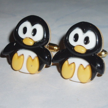 Penguin Cufflinks Black White Yellow
