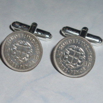 Silver Threepence Cufflinks Coins Thropence Birthday Anniversary
