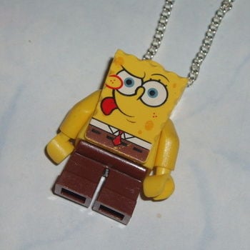 Lego MiniFigure Pendant SpongeBob Tongue Out Geek Retro