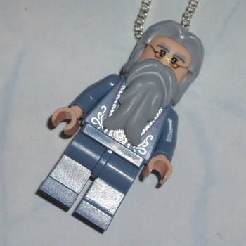 Lego MiniFigure Pendant Harry Potter Dumbledore Wizard Sand Blue