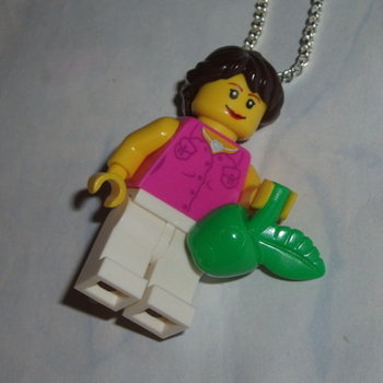 Lego MiniFigure Pendant Gardner Girl Green Apple