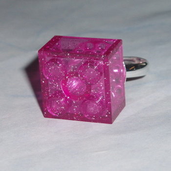 Lego Ring 2x2 Brick Clear Glitter Pink Swarovski Rare Geek Retro