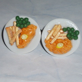 Fish Chips Cufflinks Peas Lemon Teatime Plate