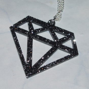 Diamond Pendant Black Acrylic Laser Cut Gem Sparkling
