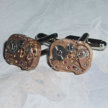Steampunk Cufflinks Vintage Watch Movements Rose Brass Copper