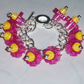Lego Charm Bracelet Pink Flowers Yellow Retro Funky