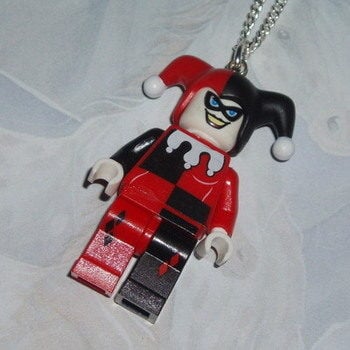 Lego MiniFigure Pendant Batman Harley Quinn Black Red Rare Geek