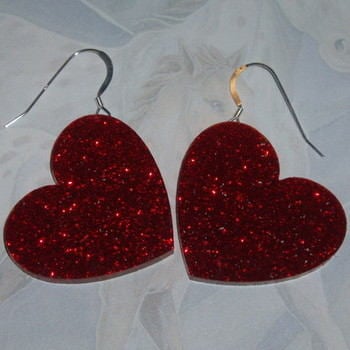 Heart Earrings Red Glitter Acrylic Laser Sterling Valentines Day