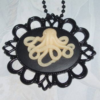 Octopus Necklace Pendant Fimo Cabochon Filigree Steampunk