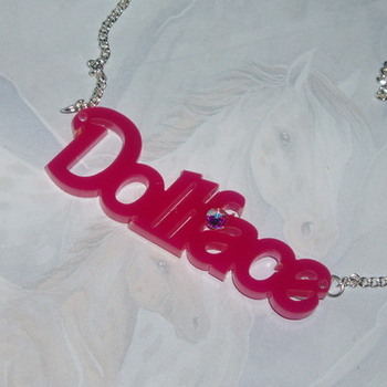 Dollface Necklace Pendant Pink Acrylic Word Swarovski