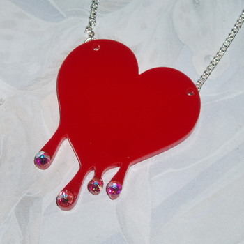 Heart Pendant Dripping Red Acrylic Laser Swarovski Kitsch Stylish