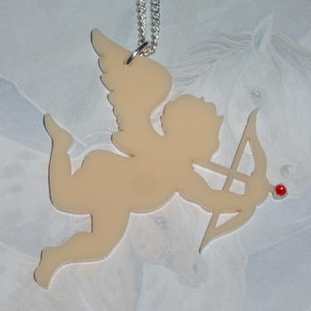 Cupid Pendant Necklace Cream Acrylic Wing Bow Arrow Swarovski