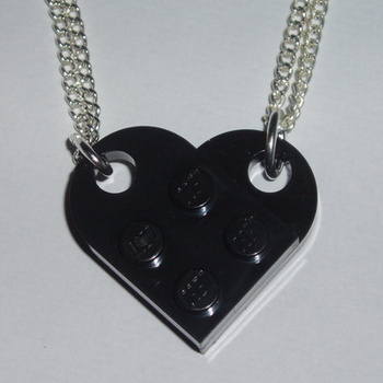 Lego Duo Heart Pendant Black Swarovski Love Rockabilly Retro