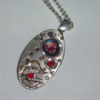 Steampunk Pendant Vintage Swiss Watch Movement Swarovski