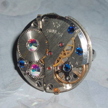 Steampunk Ring Vintage Watch Movement Swarovski