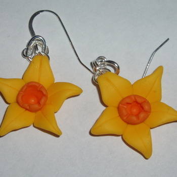 Daffodil Earrings Yellow Cream Flowers Spring Fimo Sterling Handmade