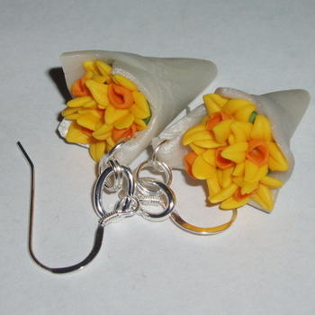 Daffodil Earrings Bunch Yellow Flowers Spring Fimo Sterling