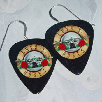 Guitar Pick Earrings Guns N' Roses Punky Goth Sterling Cross Roses