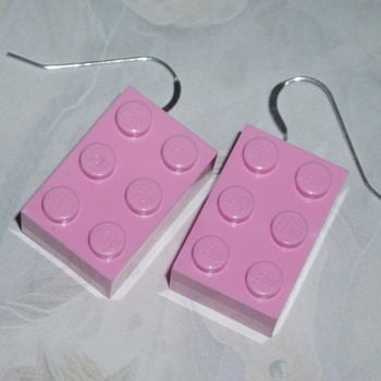 Lego Earrings 3x2 Pale Pink Rare Drop Sterling Brick Swarovski Retro