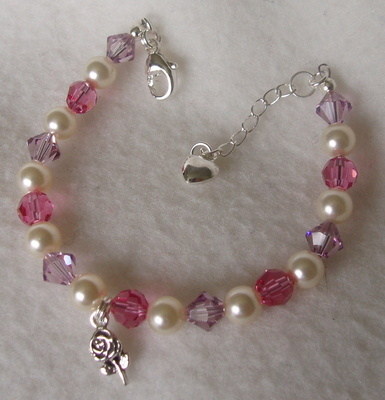 Christening Charm Bracelet Baptism Swarovski Pearl Brithstone