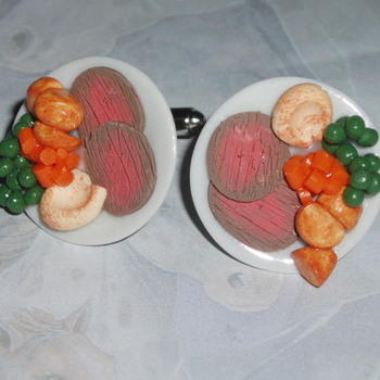 Roast Beef Dinner Cufflinks Peas Carrots Yorkshire Pudding Potatoes