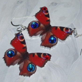 Butterfly Earrings Red Acrylic Laser Sterling Swarovski Meridian Siam