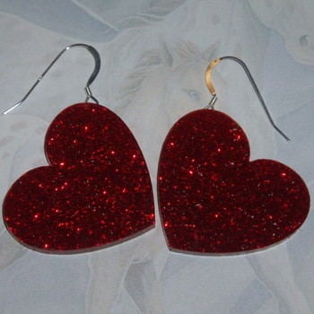 Heart Earrings Large Red Glitter Acrylic Laser Sterling Valentines Day