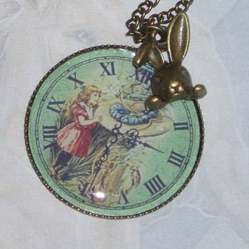 Alice Pendant Green Photo Watch Vintage Brass Rabbit Charm