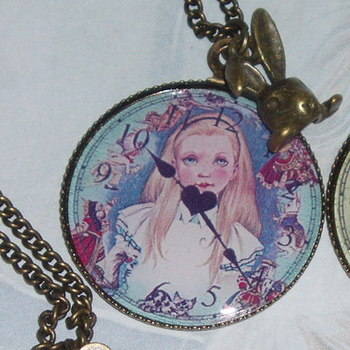 Alice Pendant Photo Queen Hearts Vintage Brass Rabbit Charm