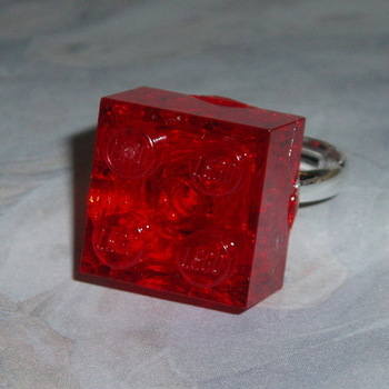 Lego Ring 2x2 Brick Transparent Clear Red Swarovski Rare Geek