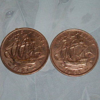 Halfpenny Cufflinks Coins Ships Ha'penny Birthday Anniversary Gift