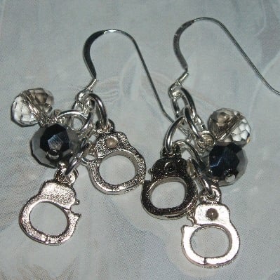 50 Shades Of Grey Earrings Charms Handcuff Crystals Sterling