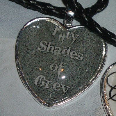 50 Shades of Grey Pendant Necklace Fifty Heart Glass Cabochon