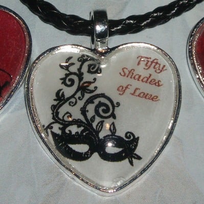 50 Shades of Grey Pendant Necklace Love Heart Glass Cabochon