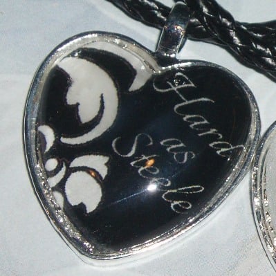 50 Shades of Grey Pendant Necklace Hard Steele Heart Cabochon