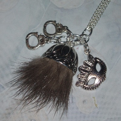 50 Shades of Grey Necklace Mink Tassel Charm Recycled
