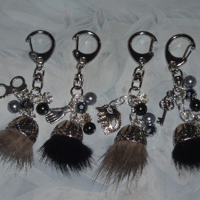 50 Shades Grey Keyring Bag Charm Mink Fur Tassel
