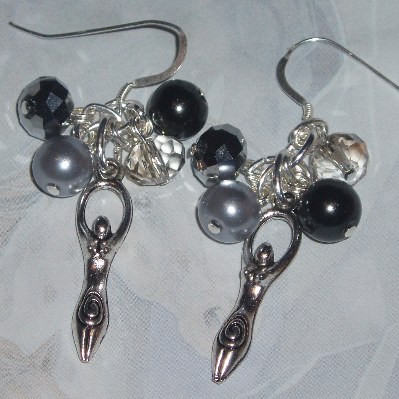 50 Shades of Grey earrings, with Inner Goddess charms and faceted ...
